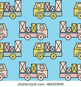 Seamless toy truck pattern with parcel. Perfect for any kid material or wallpaper.