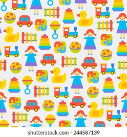 seamless toys color pattern on white background
