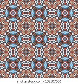 Seamless tracery background. Colored like marble floor. Brown and blue.
