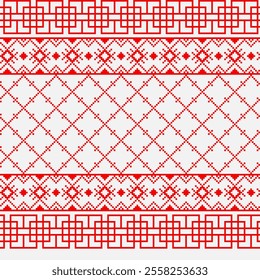 Seamless tracery geometric pixel pattern grid red orange color on a light background. Seamless pattern with Ideal for printing on fabric, paper and cards.