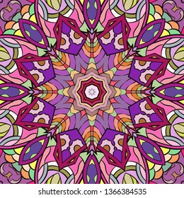 Seamless tracery tile mehndi design. Ethnic ornament, colorful doodle symmetry texture. Folk traditional spiritual tribal design. Curved doodling motif. Color art. Vector