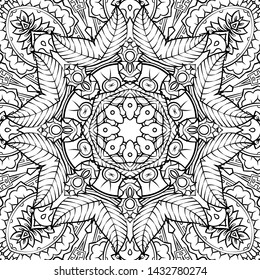 Seamless tracery tile mehndi design. Ethnic ornament, doodle symmetry texture. Folk traditional spiritual tribal design. Curved doodling motif. Binary monochrome black and white art. Vector