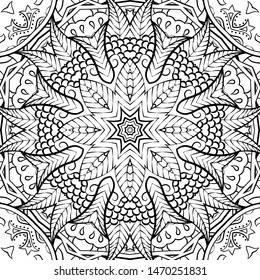 Seamless tracery tile mehndi design. Ethnic ornament, doodle symmetry texture. Folk traditional spiritual tribal design. Curved doodling motif. Binary monochrome black and white art. Vector