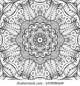 Seamless tracery tile mehndi design. Ethnic ornament, doodle symmetry texture. Folk traditional spiritual tribal design. Curved doodling motif. Binary monochrome black and white art. Vector