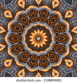 Seamless tracery tile mehndi design. Ethnic ornament, colorful doodle symmetry texture. Folk traditional spiritual tribal design