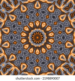 Seamless tracery tile mehndi design. Ethnic ornament, colorful doodle symmetry texture. Folk traditional spiritual tribal design