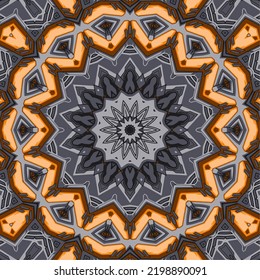 Seamless tracery tile mehndi design. Ethnic ornament, colorful doodle symmetry texture. Folk traditional spiritual tribal design