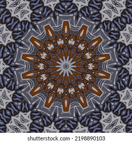 Seamless tracery tile mehndi design. Ethnic ornament, colorful doodle symmetry texture. Folk traditional spiritual tribal design