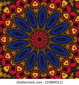 Seamless tracery tile mehndi design. Ethnic ornament, colorful doodle symmetry texture. Folk traditional spiritual tribal design
