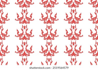 Tradição perfeita Arte tailandesa negrito vermelho cor ideal cisne padrão em estilo damasco motivos adequados para papel de parede, roupas, azulejos, cortina e design de tecido isolado sobre fundo branco.