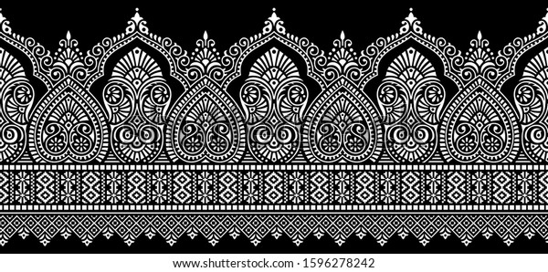 Seamless Traditional Asian Black White Paisley Stock Vector (Royalty ...