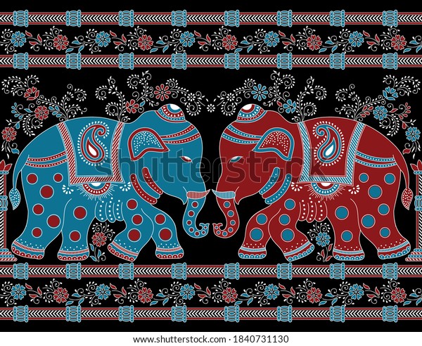 Seamless Traditional Asian Elephant Border On Stock Vector (Royalty ...