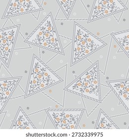 Seamless traditional Asian flower pattern design in triangle shapes 