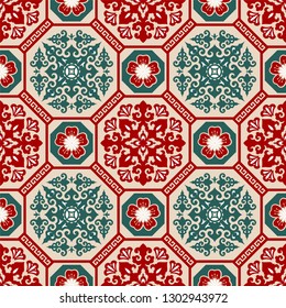 Seamless traditional asian ornamental motive, japanese, chinese or korean and more. Geometric pattern with repeating elements. Elegant luxury tiled design, best for print fabric or papper and more.