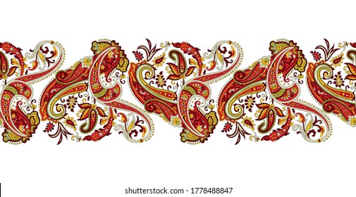 Seamless traditional Asian paisley border design