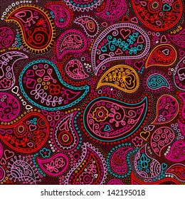 Seamless traditional asian paisley colorful elements pattern background in vector