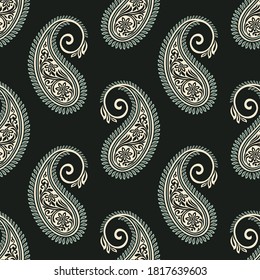 Seamless Traditional Asian Paisley Pattern On Dark Background