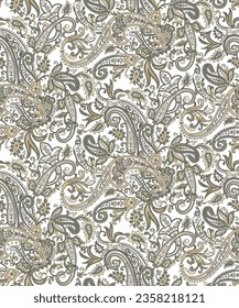 Seamless traditional Asian paisley pattern on white background