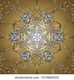 Seamless. Traditional classic on yellow and beige colors ornament element. Oriental vector pattern with arabesques and floral elements. Vintage pattern with arabesques.