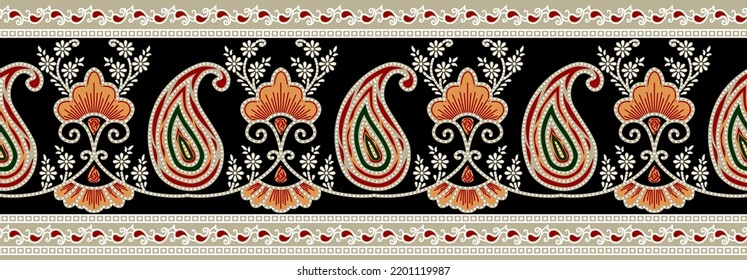 seamless traditional design floral paisley border