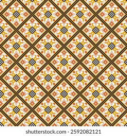 Seamless Traditional Ethnic Geometric Pattern with Pixel Art Style – Thai and Southeast Asian Textile Inspired Design