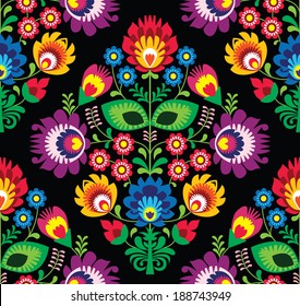 Seamless traditional floral Polish pattern on black