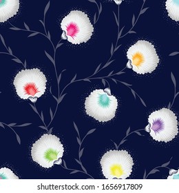 seamless traditional flower pattern on navy