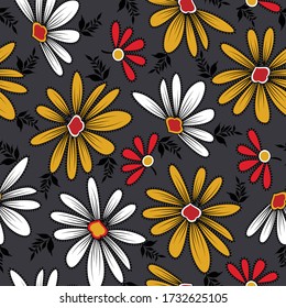 seamless traditional flower pattern on black 