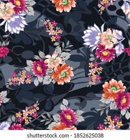 seamless traditional flower pattern on black 