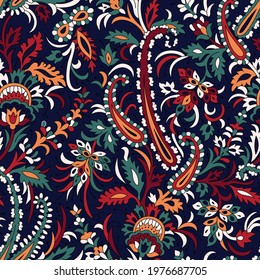 seamless traditional flower pattern on navy