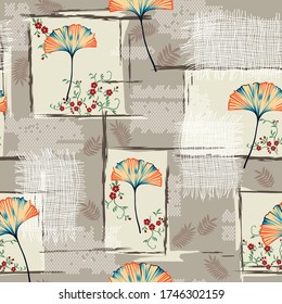 seamless traditional flowers pattern on texture background