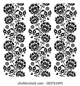 Seamless traditional folk polish pattern in black - seamless embroidery stripes