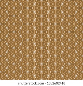 Seamless traditional geometric Japanese ornament.Golden color background and white layer lines.Hexagon grid.