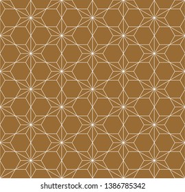 Seamless traditional geometric Japanese ornament.Golden color background and white layer lines.Fine lines.