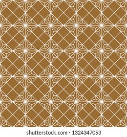 Seamless traditional geometric Japanese woodwork ornament.Golden color background and white layer lines.Average thickness.For wrapping,fabric,textile,disign template,laser cutting.