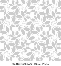 Seamless traditional geometric leaves pattern. Monochrome vintage floral background.