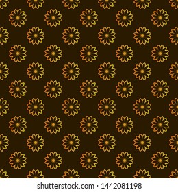 Seamless traditional geometric pattern with flowers. Brown background with golden ornament . Abstract illustration,  hand draw design. 
