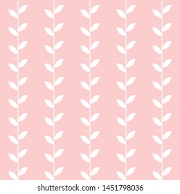 Seamless traditional geometric pattern with  pink and white leaves on striped background.  Romantic decorative vector illustration, hand draw design. Print for children. 