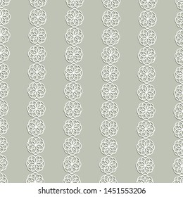 Seamless traditional geometric pattern with white ornament on gray background. Abstract vector illustration.