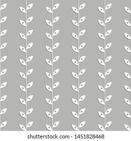 Seamless traditional geometric pattern with  white leaves on grey background.  Romantic decorative vector illustration  for fabric, textile, paper. Hand draw design. Print for children. 