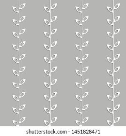 Seamless traditional geometric pattern with  white leaves on grey background.  Romantic decorative vector illustration  for fabric, textile, paper. Hand draw design. Print for children. 
