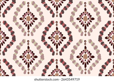 Seamless traditional ikat pattern with earthy tones in geometric and tribal-inspired design. Ideal for textiles, wallpapers, and ethnic-themed projects.