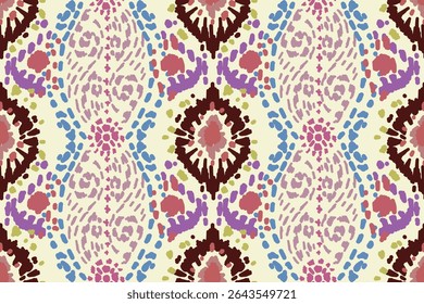 Seamless traditional ikat pattern with earthy tones in geometric and tribal-inspired design. Ideal for textiles, wallpapers, and ethnic-themed projects.