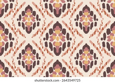 Seamless traditional ikat pattern with earthy tones in geometric and tribal-inspired design. Ideal for textiles, wallpapers, and ethnic-themed projects.