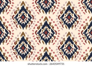 Seamless traditional ikat pattern with earthy tones in geometric and tribal-inspired design. Ideal for textiles, wallpapers, and ethnic-themed projects.