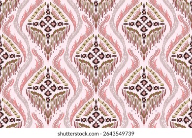 Seamless traditional ikat pattern with earthy tones in geometric and tribal-inspired design. Ideal for textiles, wallpapers, and ethnic-themed projects.