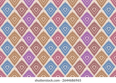 Seamless traditional ikat pattern with earthy tones in geometric and tribal-inspired design. Ideal for textiles, wallpapers, and ethnic-themed projects.