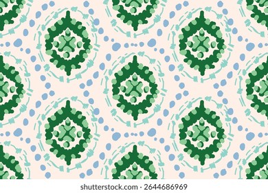 Seamless traditional ikat pattern with earthy tones in geometric and tribal-inspired design. Ideal for textiles, wallpapers, and ethnic-themed projects.