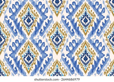 Seamless traditional ikat pattern with earthy tones in geometric and tribal-inspired design. Ideal for textiles, wallpapers, and ethnic-themed projects.