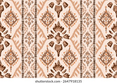 Seamless traditional ikat pattern with earthy tones in geometric and tribal-inspired design. Ideal for textiles, wallpapers, and ethnic-themed projects.